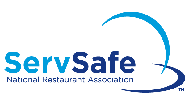 ServSafe National Restaurant Association with two blue arcs over safe.